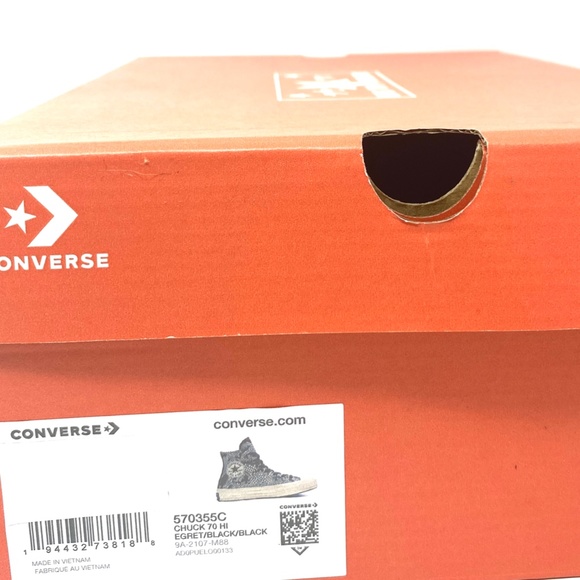 Converse Chuck 70 All Star High Top Egret Black Leather Women Sneakers 570355C - Picture 8 of 8